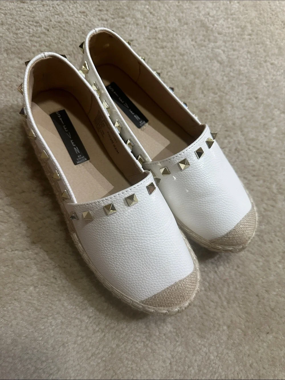 Steven by Steve Madden White Espadrille Flats with Gold Studs